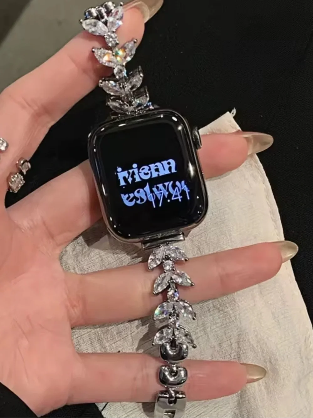 Rhinestone Leaf Link Apple Watch Bracelet Band 38-49mm